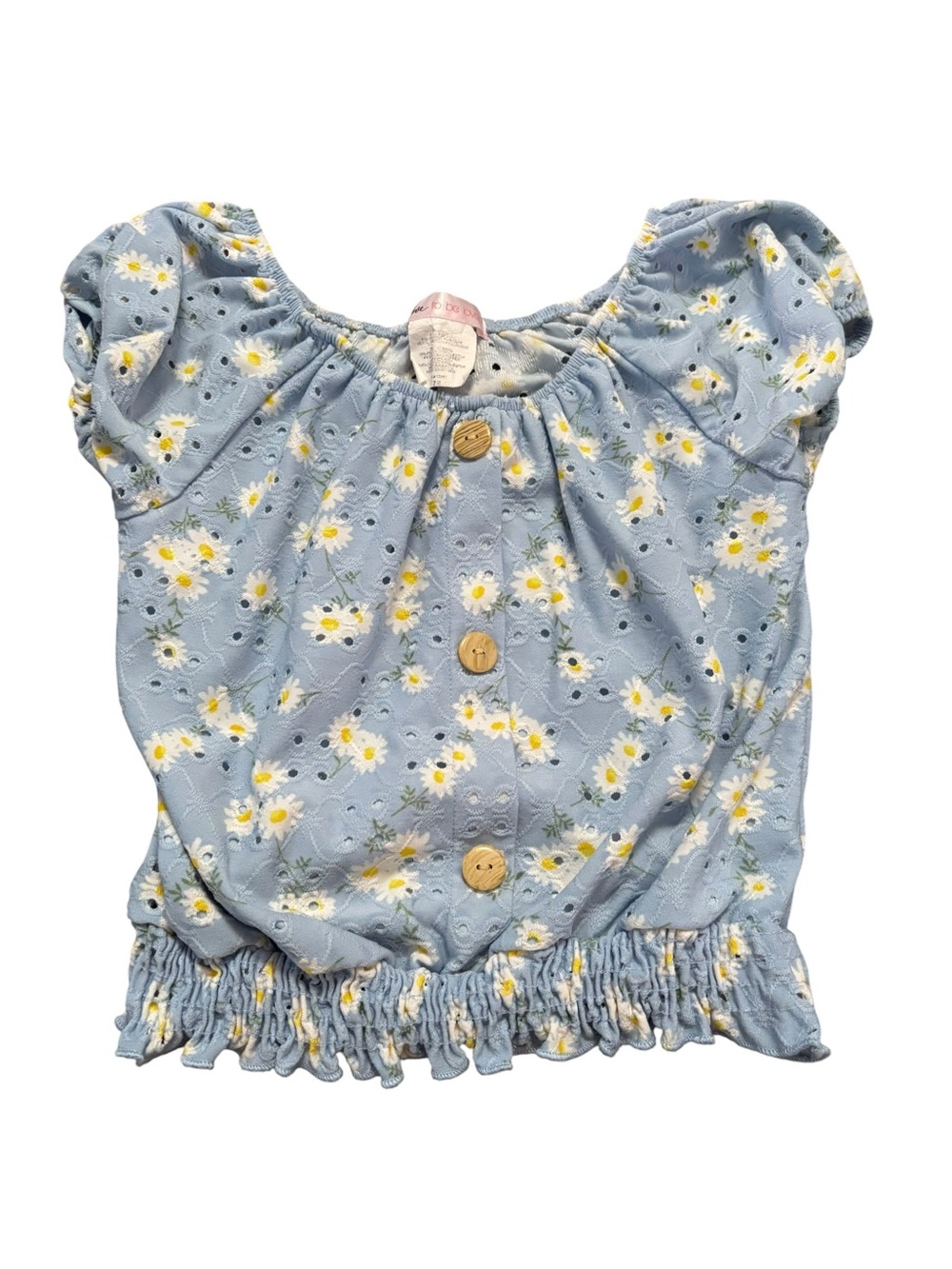 Love To Be Loved Girls Blue Floral Eyelet Puff Sleeve Crop Top